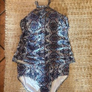 Swimsuits For All Blue and White Patterned Swimwear
